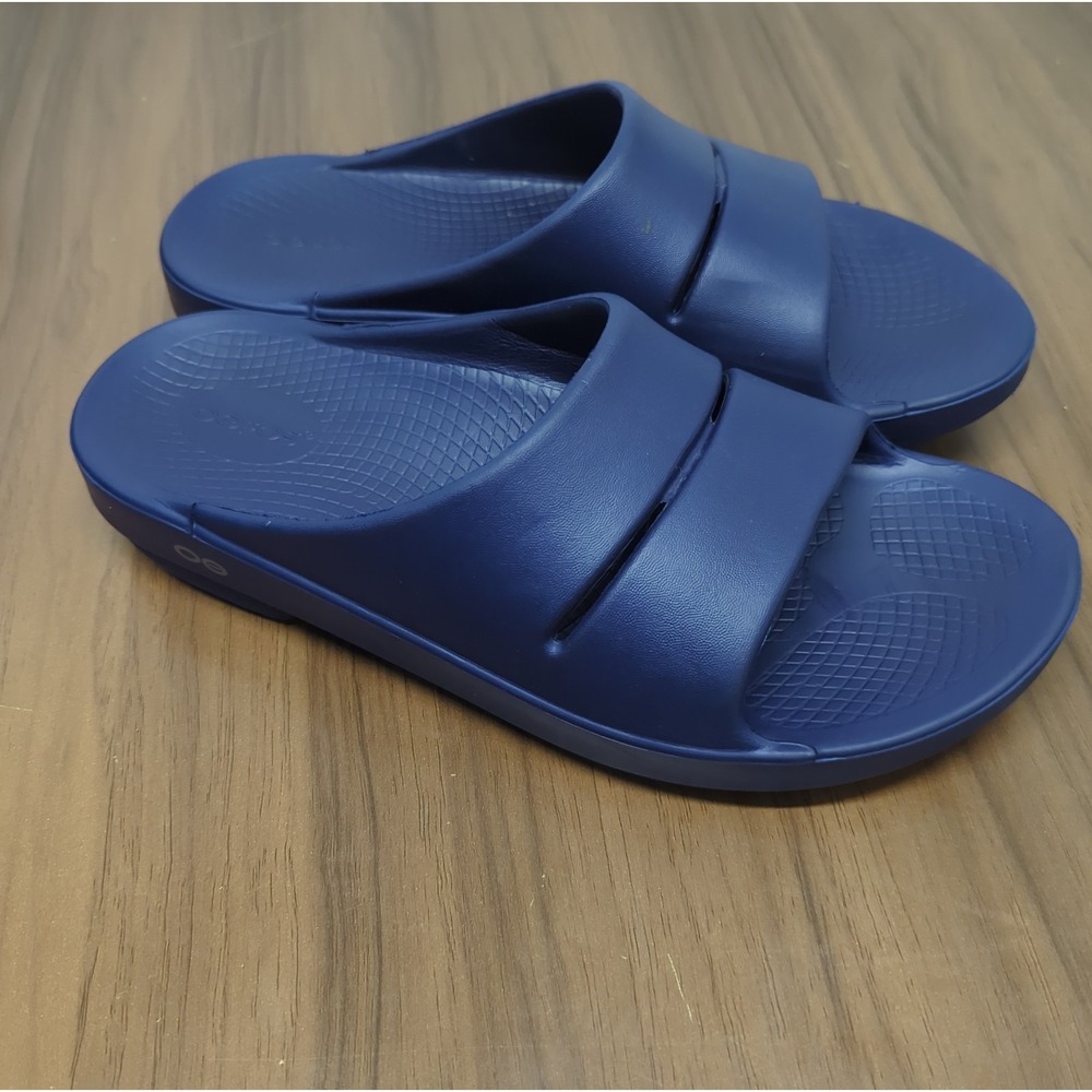 Oofos Ooahh Slide Sandal Navy Blue  Men's 9 Women's 11 Recovery Sandal EU 42